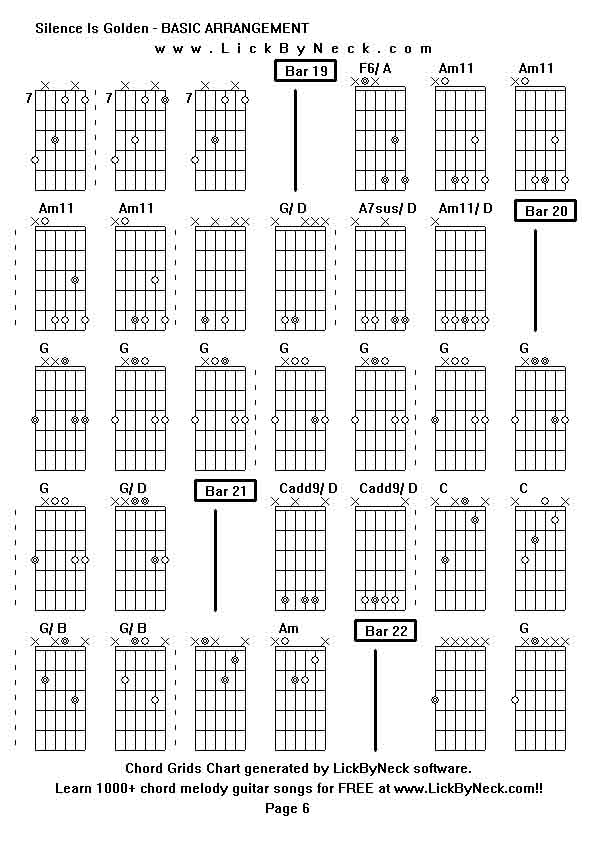 Chord Grids Chart of chord melody fingerstyle guitar song-Silence Is Golden - BASIC ARRANGEMENT,generated by LickByNeck software.